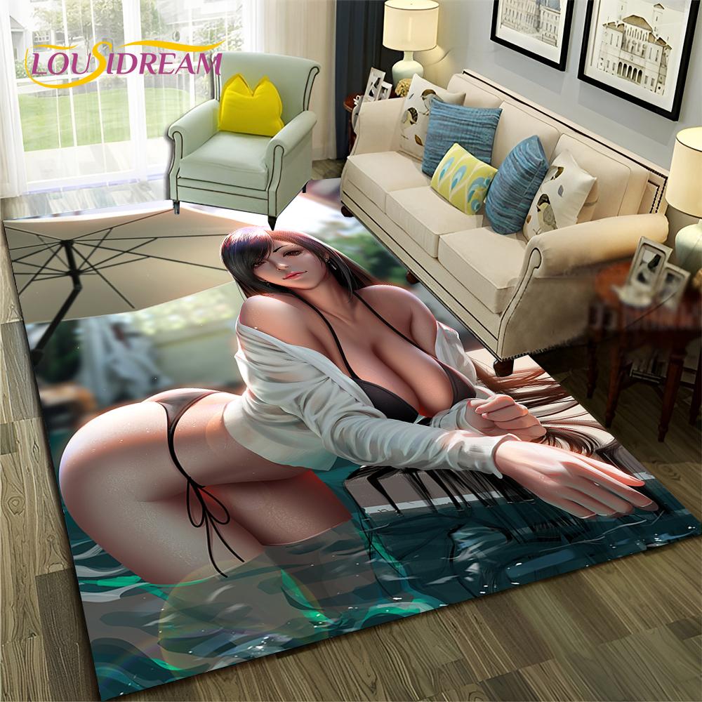 Game Cartoon Sexy Lace Girl Tifa Aerith Carpet Rug for Home Living Room Bedroom Sofa Doormat Decor,Area Rug Non-slip Floor Mat