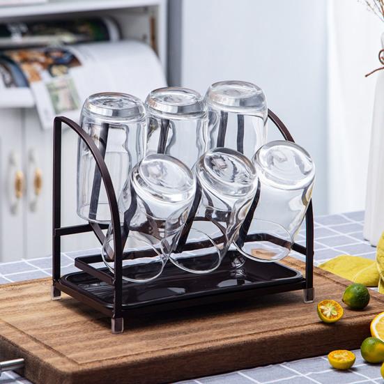 Cup Bottle Drying Rack with Removable Drip Tray Iron Storage Rack