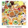 50 Sheets Creative Cartoon Food Stickers - Waterproof, Removable, Decorative Planner Stationery.