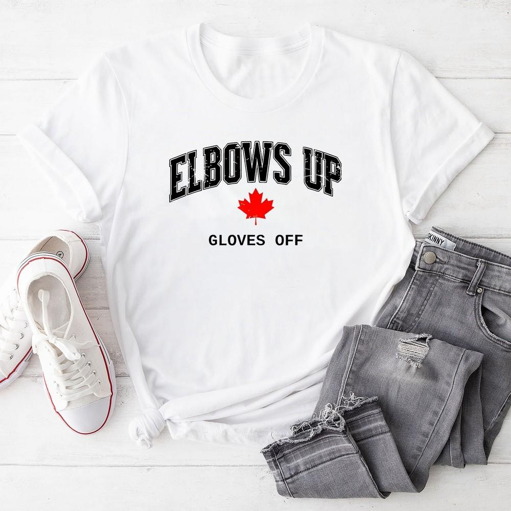 

Vintage Elbows Up Gloves Off Fun Hockey Canada Flag Unisex T-Shirt M