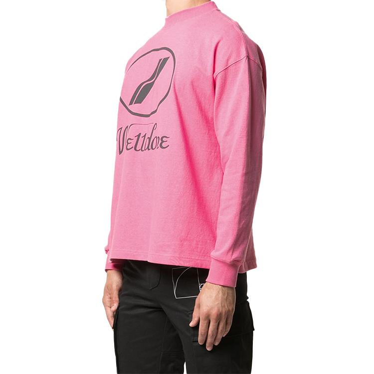 WE11DONE Classic Large Logo Loose Fit Round Neck Printed Long Sleeve T-Shirt Unisex Tops Pink WD-TP4-20-712-U-PK