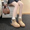 Design Sense Splicing Short Boots Thousand Bird Grid Women's Snow Boots Autumn and Winter Fashion Niche Star Buckle Wear Large Cotton Shoes