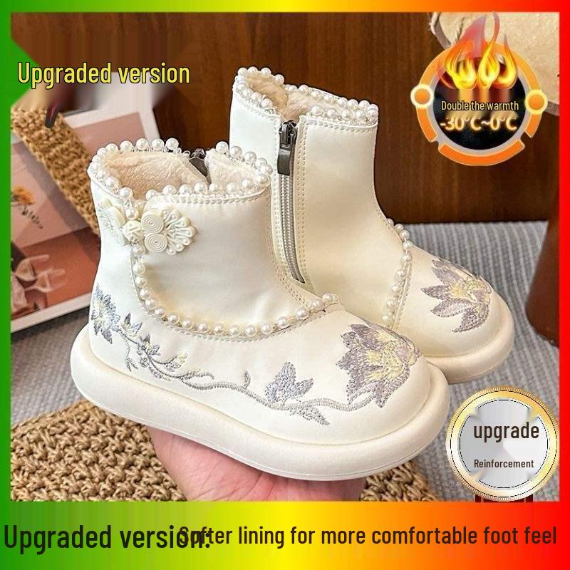 Winter 2025 Meisjes Hanfu Laarzen: Nieuwe Chinese Stijl Fleece Sneeuwschoenen