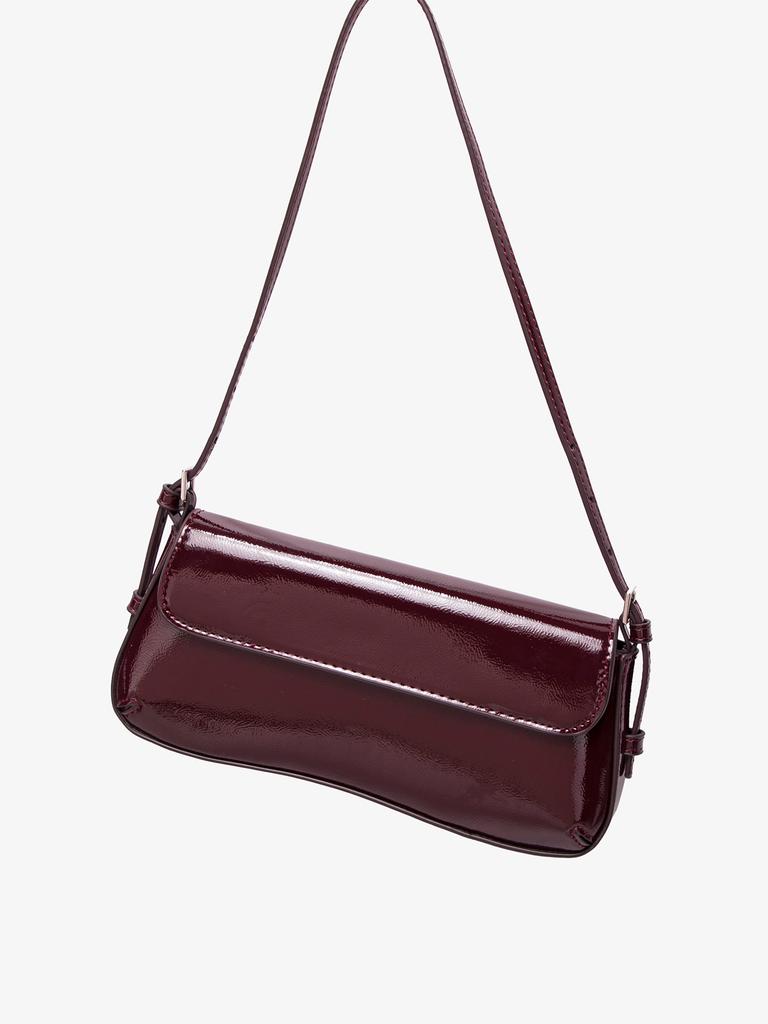 Fashion ladies shiny crossbody bag stylish elegant shoulder bag wine red small underarm bag versatile solid color clutch bag