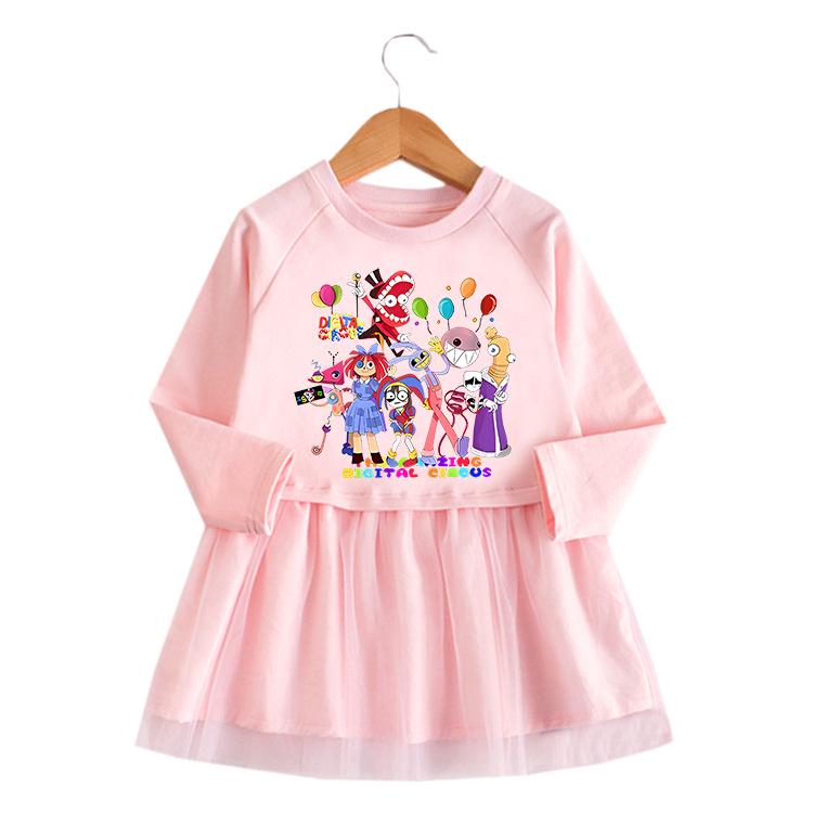 Korean Style Girls' Cartoon Long Sleeve Princess Dress - Mesh Skirt (Spring & Autumn 2026)