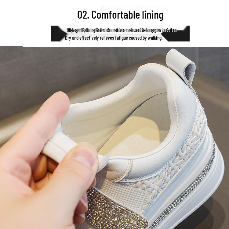 2025 Autumn Women's 7cm Platform Rhinestone Velcro Casual Shoes