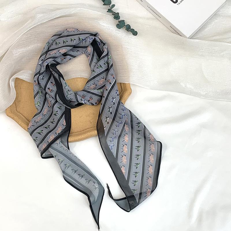 Long Silk Scarf Neck High-end Decorative Scarf Multi-functional Floral Headscarf Headband Hair Tie Waist Belt Streamer