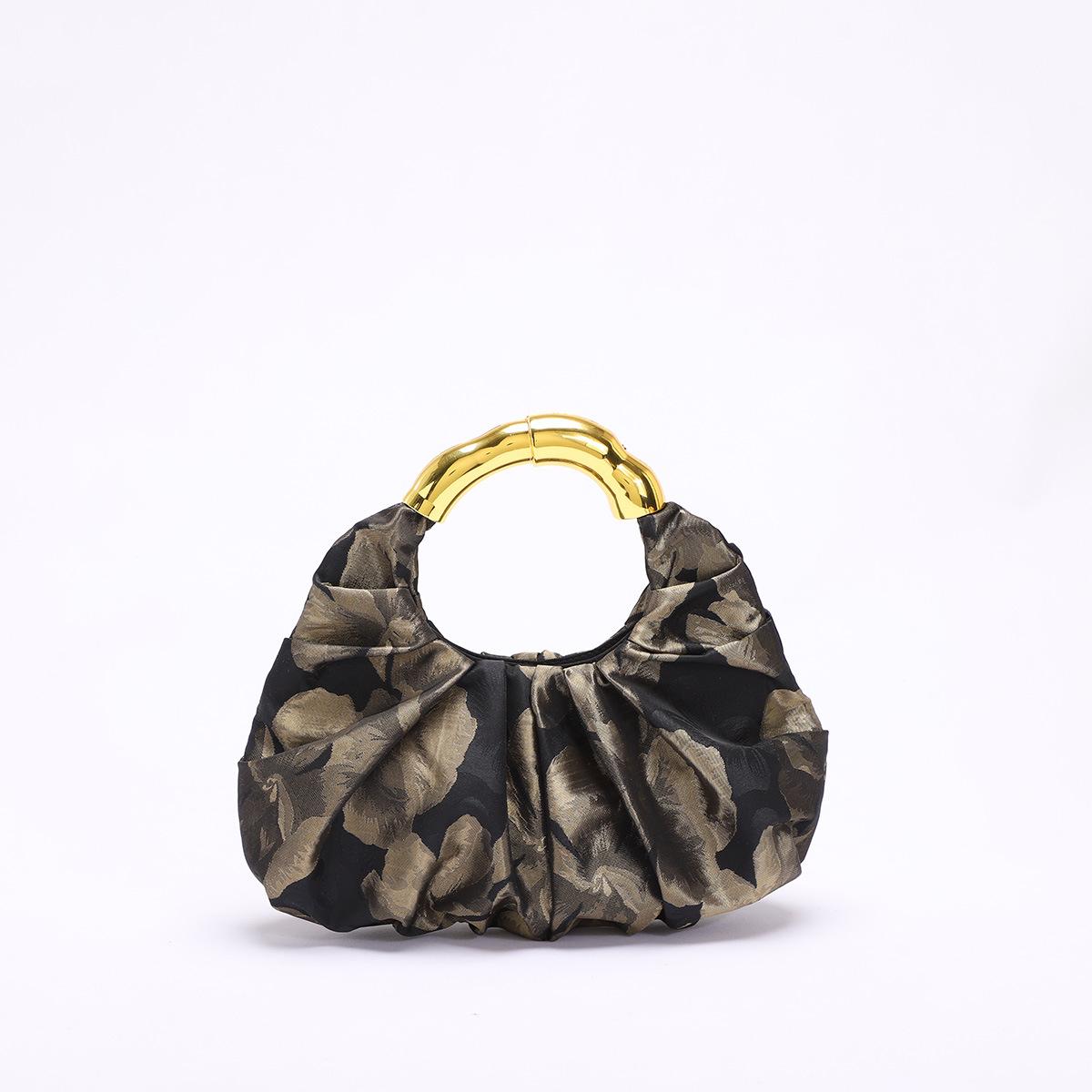 Fengxin Chinese Style Handbag, Chinese Style Light Gold Art Flower Handbag, Asymmetrical Handbag, High-end Qipao Bag