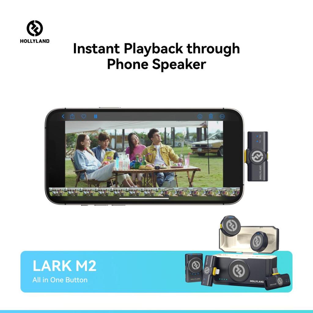 Hollyland Lark M2 Wireless Microphone, 48kHz/24bit Studio Sound, 300m Range, 40H Battery, Noise Cancellation, Magnetic Clip, for Camera Phone Vlog