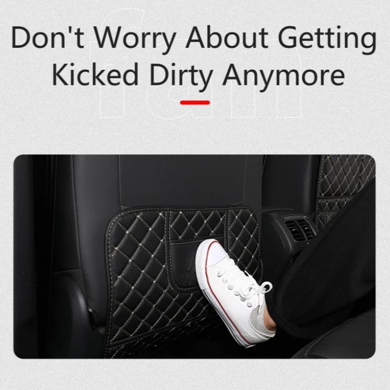 Auto-Anti-Kick-Pad mit Organizer-Tasche, Leder, universelle Sitzlehnen-Schutzhülle, wasserdichte Trittmatten für Kinder auf dem Rücksitz