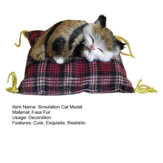 Simulation Cat Model with Cushion Base Faux Fur 3D Look Cute Animal Craft Ornament Miniature Fake Kitten Statue Figurine Car Ornament Home Decoration