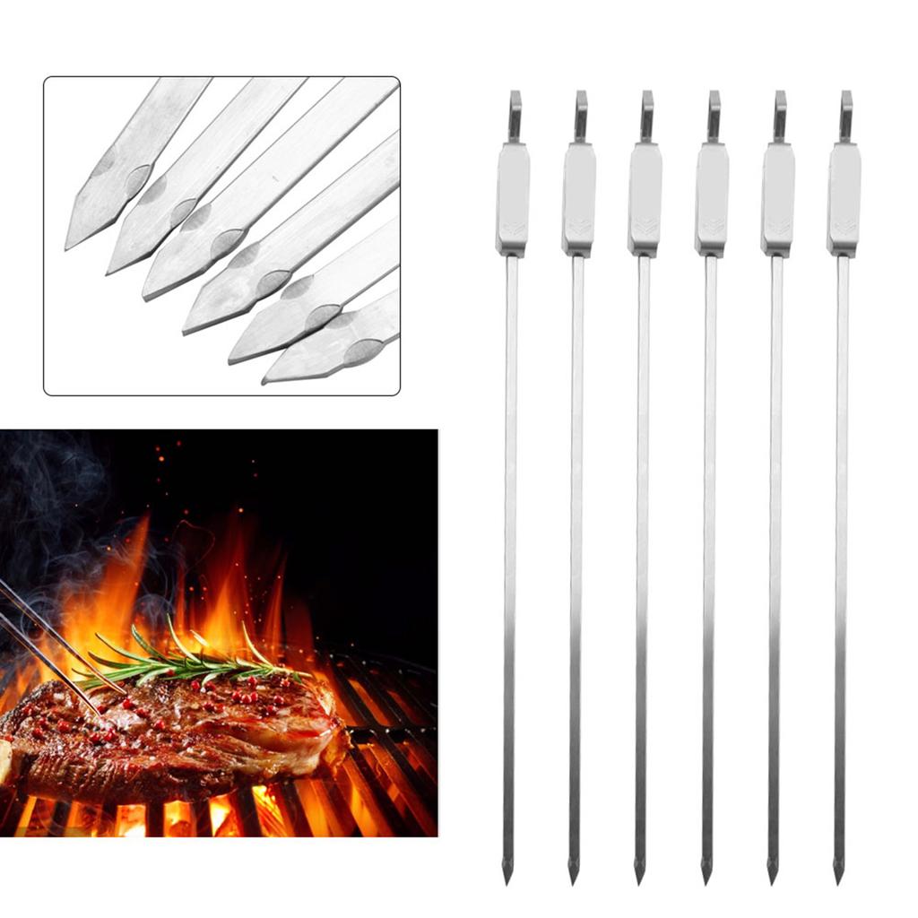 6PCS Lange BBQ Grill Schiebe Grillen Kochen Edelstahl Kebab Flache Spieße