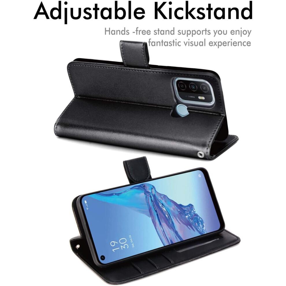 Leather Wallet Case for Oppo A53 / A32, Flip Protective Case Cover with Wallet Card Holder, Stand & Wrist Strap