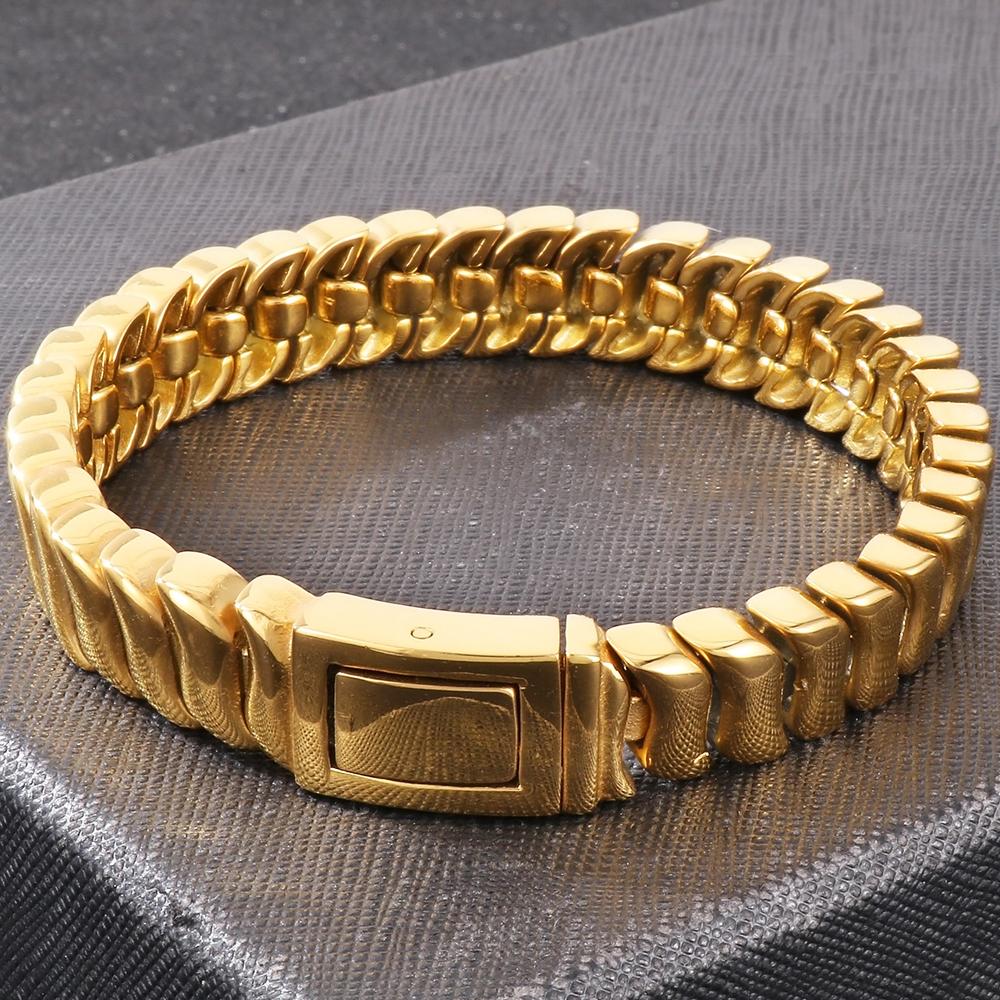 316L Edelstahl Kettenarmband für Herren Nie verblassend Goldfarbe 12MM Gliederketten Armbänder Und Armreifen Mit Geschenkbeutel