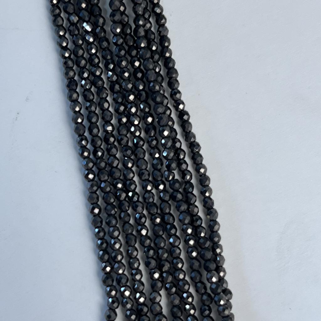 5String, Faceted Small Beads 2mm, 3mm, Handmade Black Iridescent Plated Glass Beads, for DIY Necklace, Bracelet, Accessories, Jewelry Making 38cm
