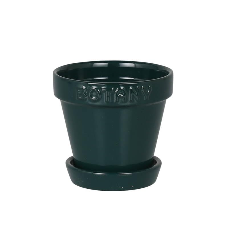 

Dulton Botany Pot featuring an embossed logo and earth BOTANY 9cm Product 3, Green, tones. No. 3, 8.3cm high, diameter. code G21-0395XS/GR. зелёный