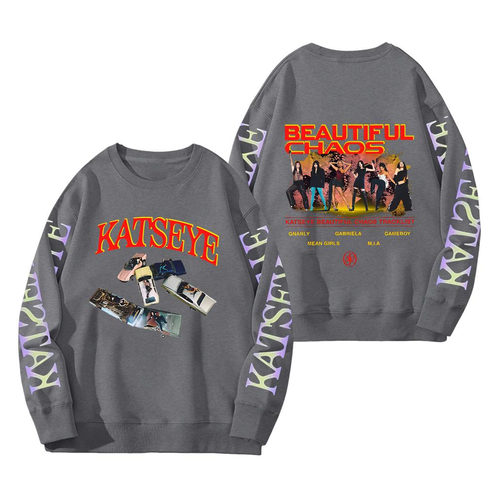 Damenmode Langarm Print Rundhals Lockerer Pullover Sweater Top