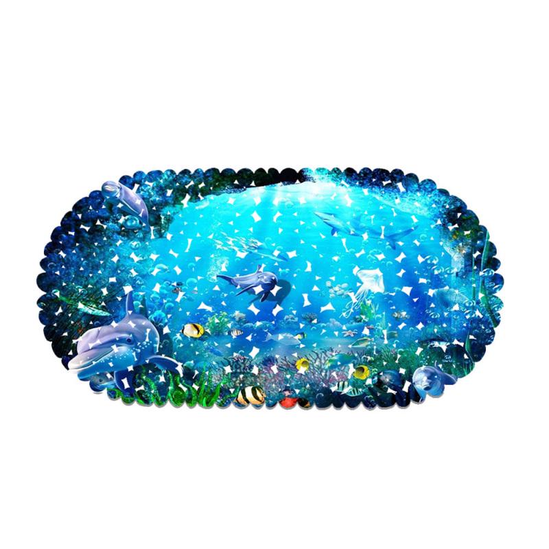 Non-slip Bathroom Mat 3D Marine Dolphin Pattern Safety Shower Bath Mat with Suction Cup Foot Mat