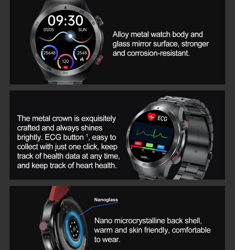 2025 Nou Ceas Inteligent ECG+PPG cu Terapie Laser Pentru Bărbați Femei Ecran din Sticlă Safir Ritm Cardiac Lipide Sanguine Acid Uric Sănătate Ceas Inteligent