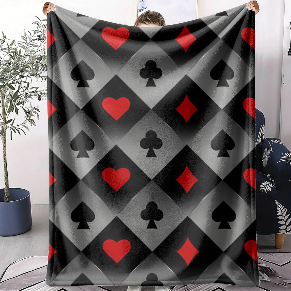 Playing Card Patterns Throw Soft Flannel Throw Blanket Lightweight Cooling Summer Ac Nap Blanket For Sofa Bed Couch Travel