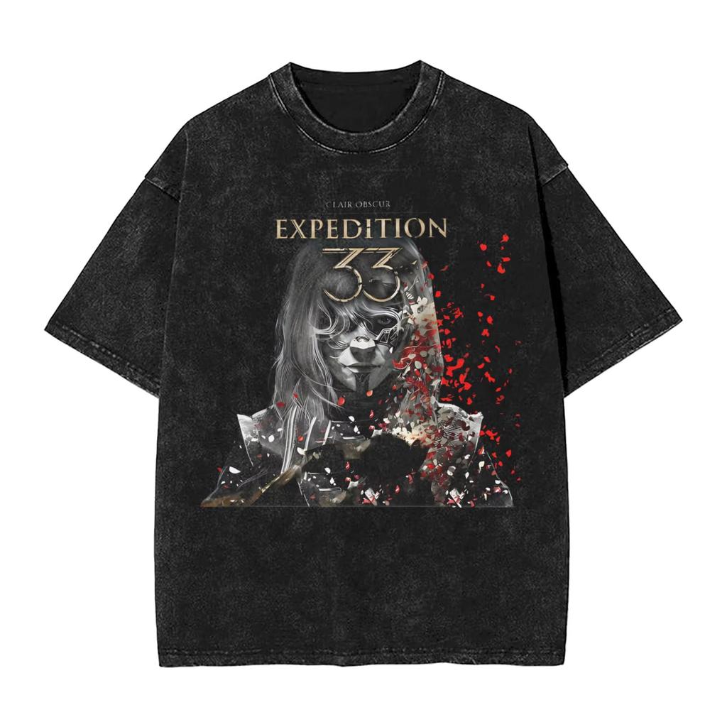 Clair Obscur Expedition 33 Washed T Shirts Streetwear Hip Hop Retro T-Shirts Tees Men Women Cotton Summer