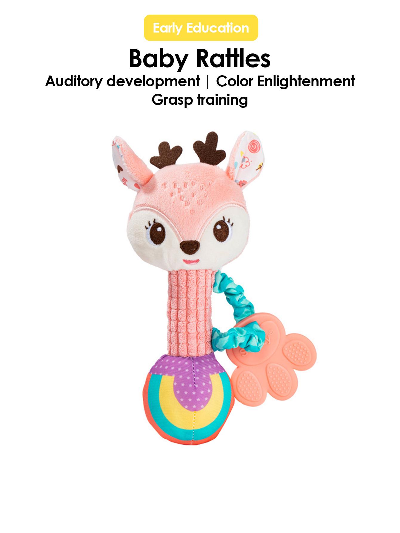 

1pcs 0-6 months Dental Gum Hand Grip Plush Doll Can Bite Practice Grasping Parent Infant Interactive Puzzle Rattle Soothing Toy