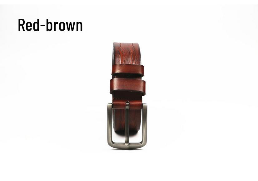 Men's Retro Business Belt - Genuine Cowhide Leather with Alloy Pin Buckle and Embossed Design