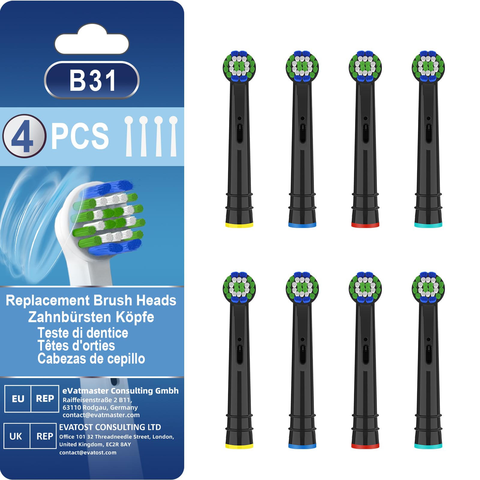 

Bullnas Replacement Brushes for Braun Pro Electric Black Oral-B Toothbrushes, (8 Brushes) чёрный