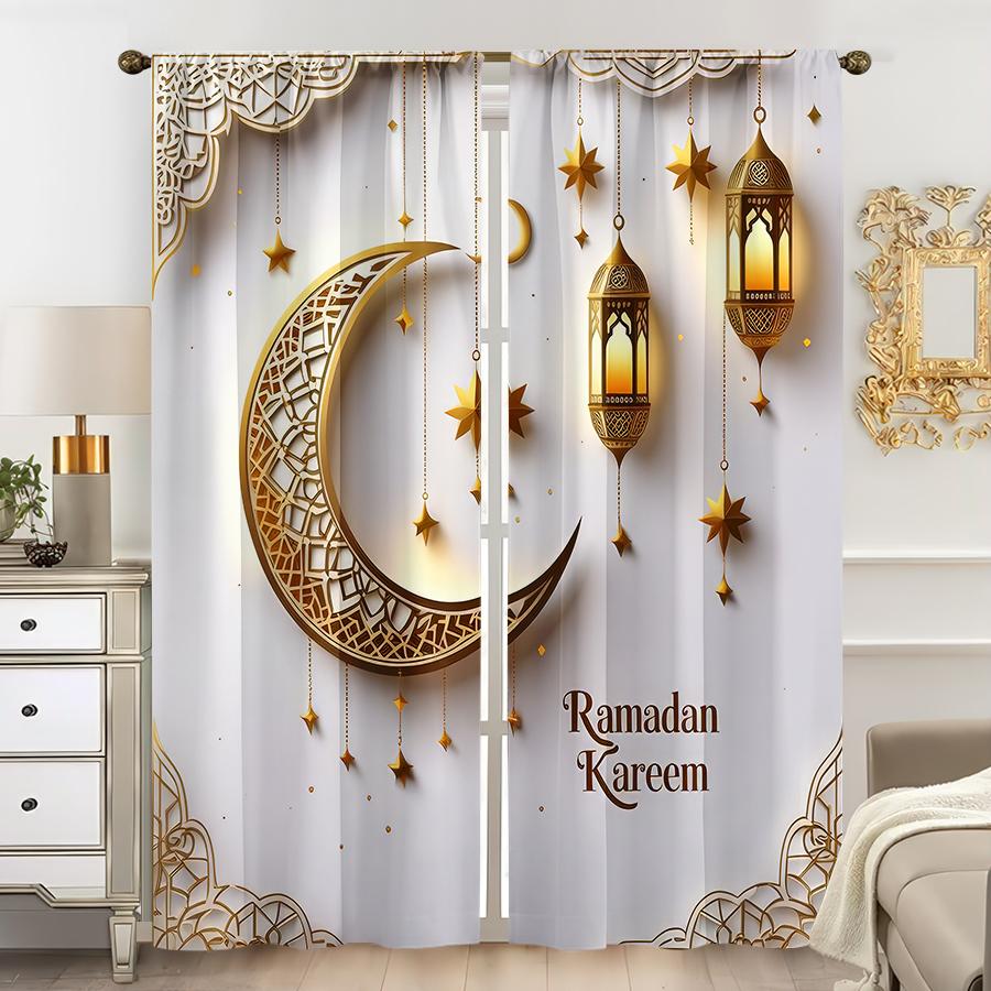 

Set Of 2 Gilded Zhaiyue Decorative Curtains Light Festival Style Living Room Bedroom Drawbar Pocket Decoration Luxury Made Polyester Sitting Window W100*H70(CM)-Grommet top&1PCS