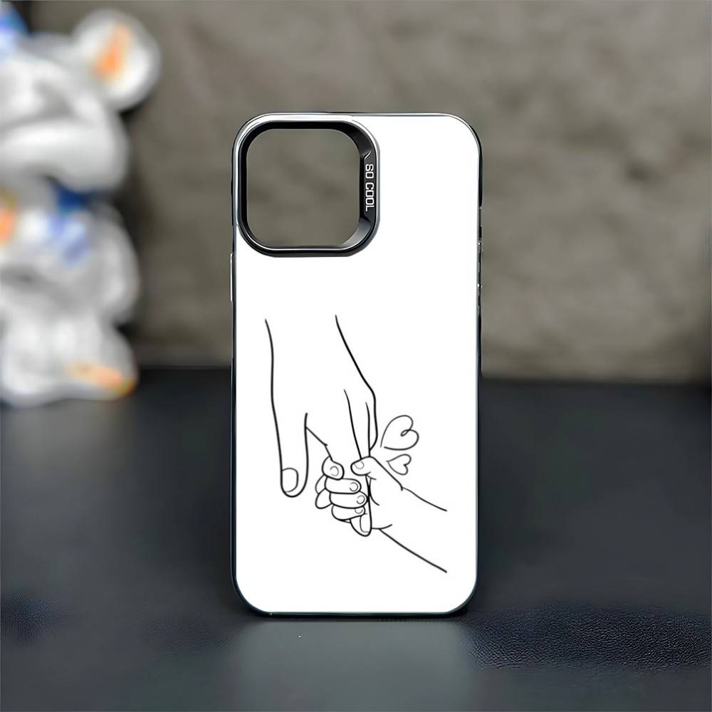 Mom Daughter Son Dad Hold Hands Phone Case For iPhone17,16,15,14,13,12,11 Plus,Pro Max Black Matte Shockproof Cover