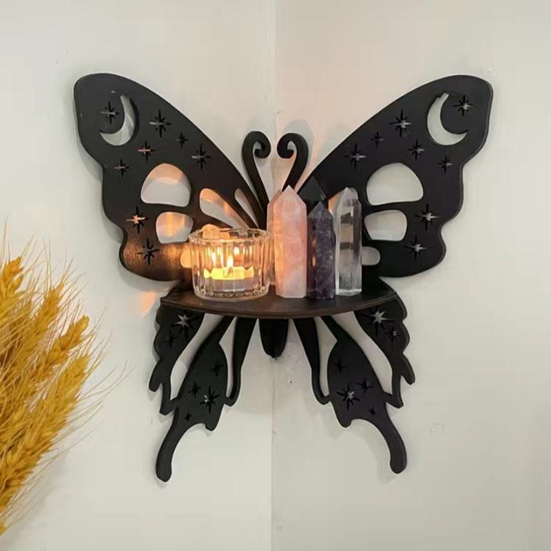 Butterfly Corner Shelf Wooden Crystal Display Shelf Wall Mounted Corner Organizer for Corner Bedroom Bathroom Kitchen Shelf