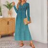 women retro printed long-sleeved comfortable loose dress, elegant dress