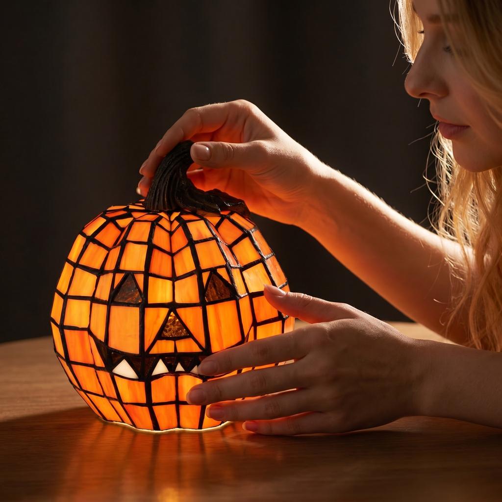 Stained Glass Pumpkin Halloween Decorative for Home Decor