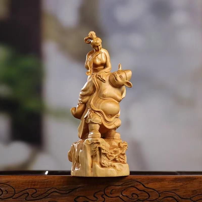 Solid Wood Zhu Bajie Carries His Wife On His Back Sculptures Figurines Journey To the West Character Home Decoration WeddingGift