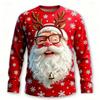 Men Christmas Long Sleeve T‑Shirt 3D Santa Claus Print Red White Stripe Autumn Xmas Holiday Party Casual Tee Tops