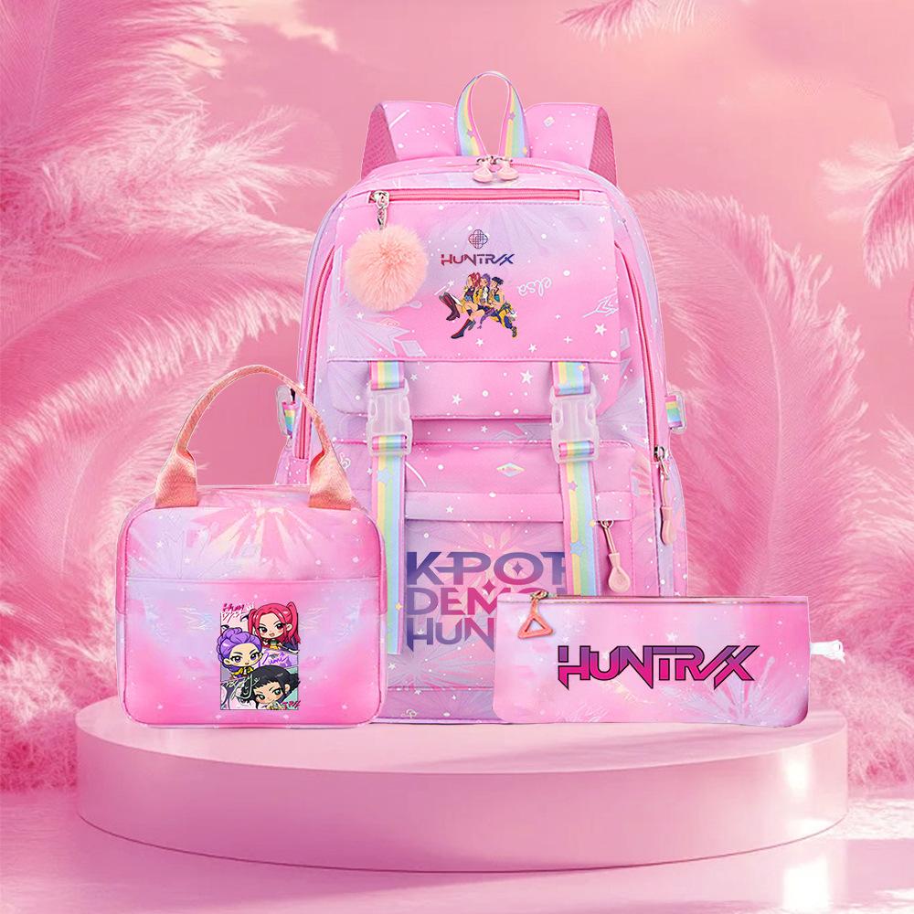 K-Pop Witch Hunters Cartoon Printed Student Pencil Bag Lunch Bag Three-Piece Backpack