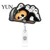 Cute Halloween Badge Retractable Reel, Pumpkin And Grim Reaper Design, Acrylic Teacher Reel Smooth Pull Cord Clip for Nurse Doctor ID Card Holiday