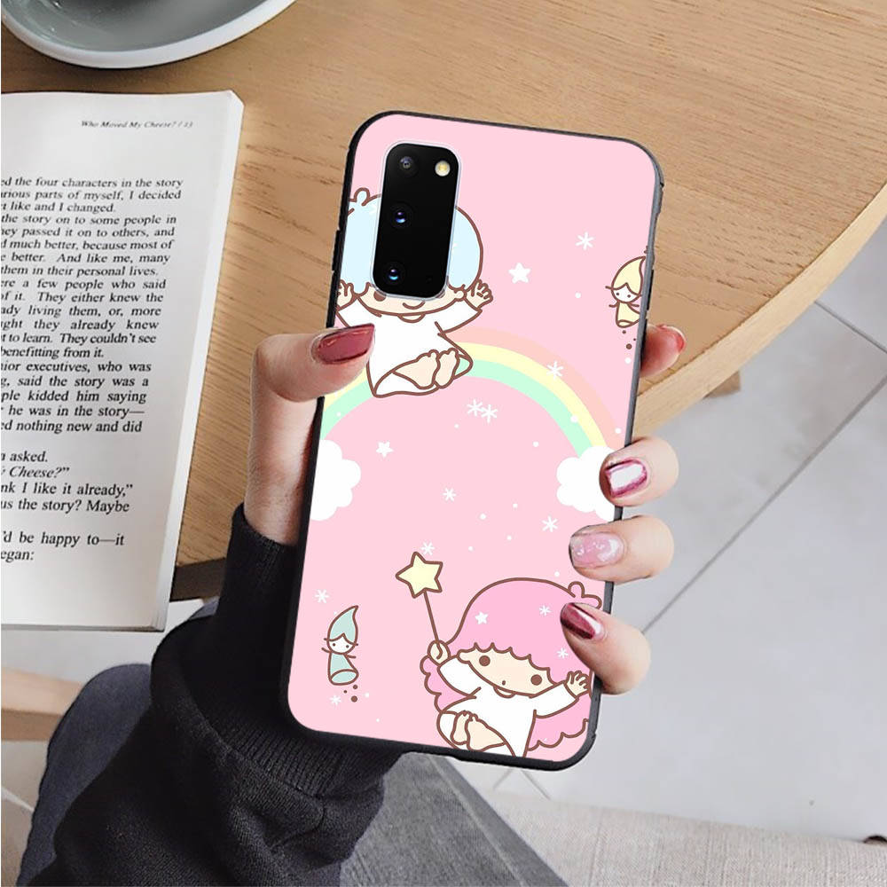 AH32 Cute Little Twin Stars Black Case for Samsung Note 20 Lite S24 Ultra S23 S22 A05 A06 A11 A71 A15 A16 A13 A24 A25 A33 A52 A53 M55 M35 Sofe Cover