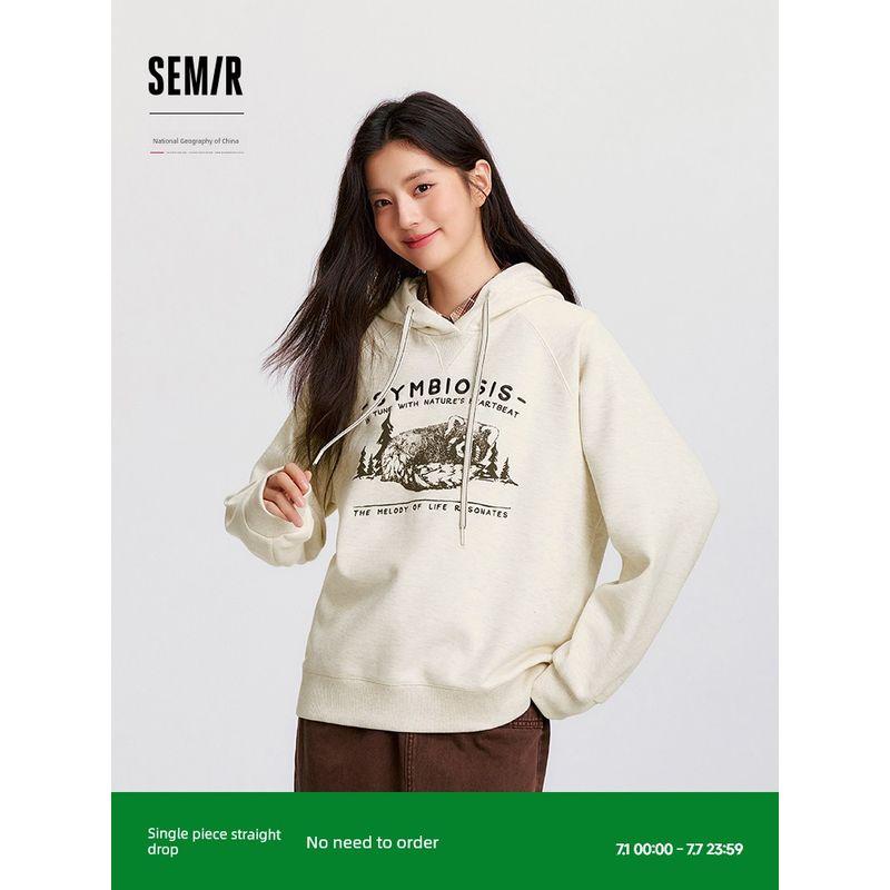 

[Тот же стиль, что и в торговом центре] Толстовка Senma серии Chinese National Geographic, женский узор, поступление 2024 года, на флисовой подкладке, свободная, зимняя одежда Light gray 00232 165/88A/L