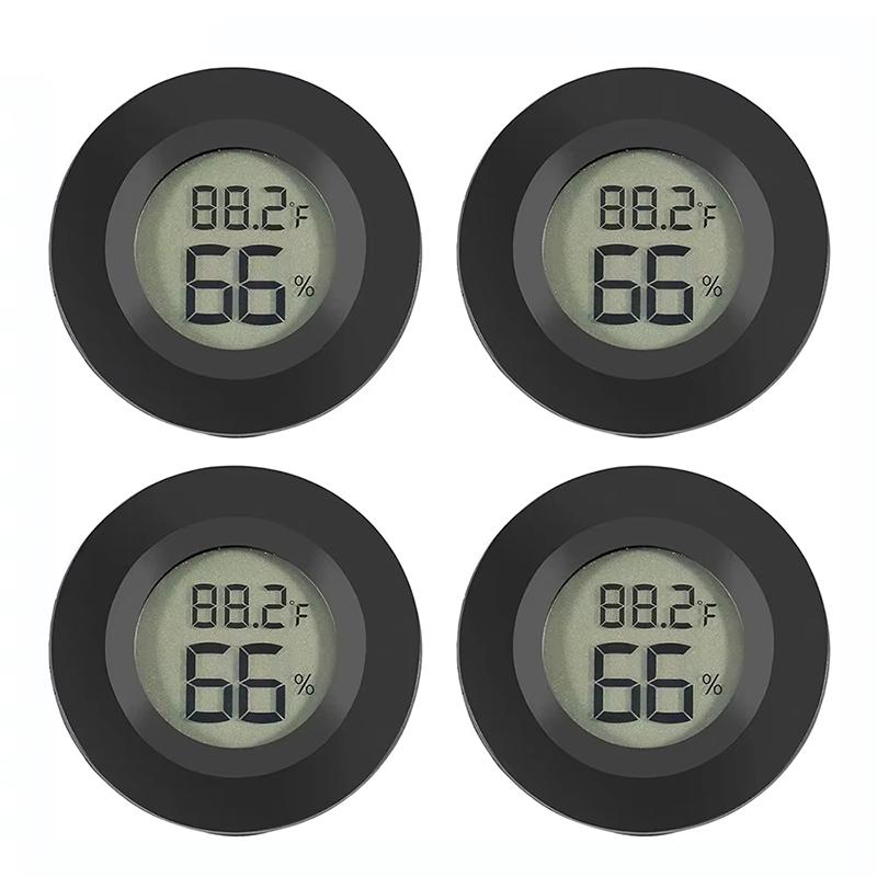 2Pcs Humidity Meter Pet  Acrylic Box Round Digital LCD Thermometer for Car Indoor Room Cigar Wine Cabinet Digital Temperature