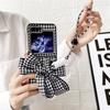Fashion Houndstooth Pendant Phone Case For Samsung Galaxy Z Flip 5 3 4 Cover with Cute Finger Ring Chain Foroppo Find N2 Flip Cases