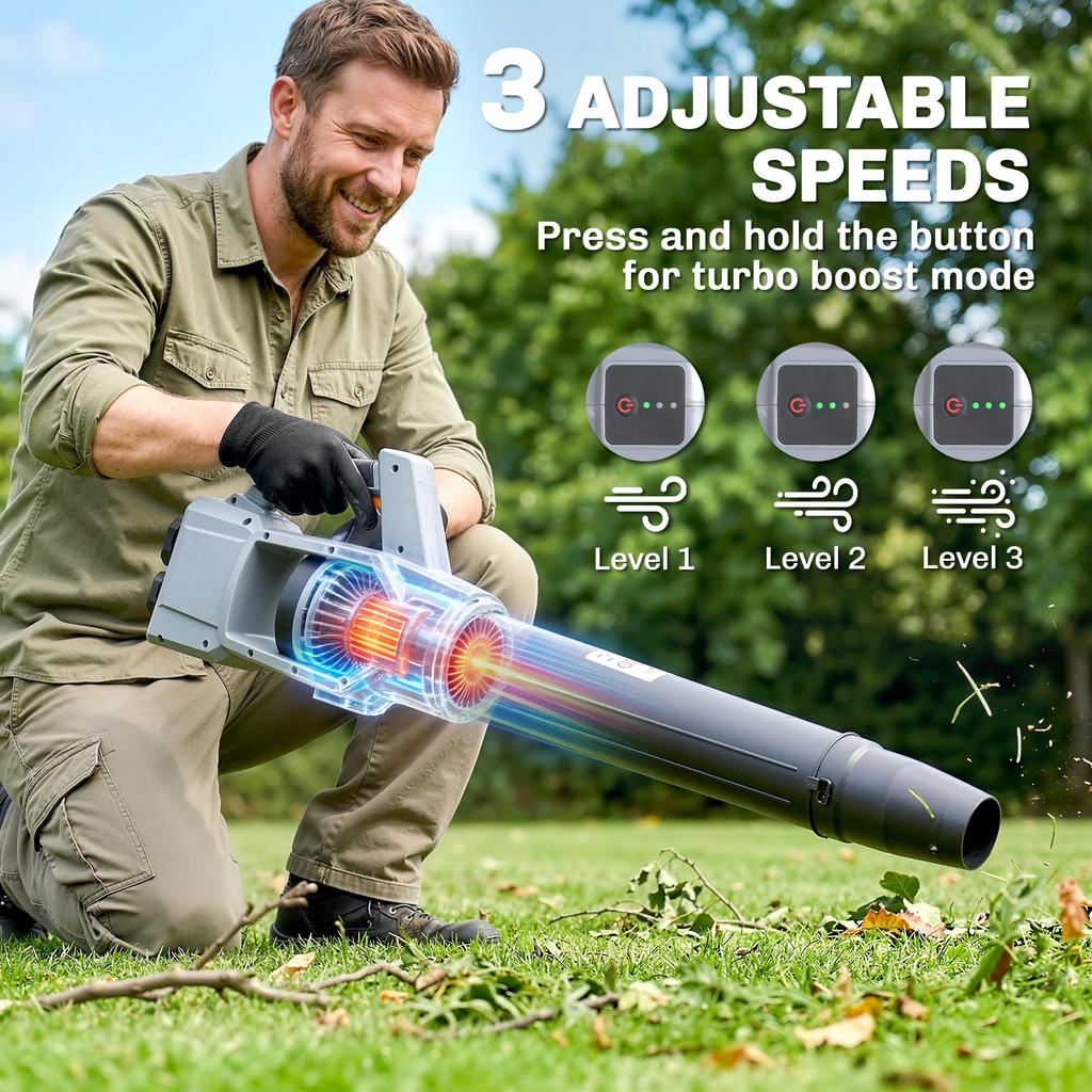 Leaf Blower Cordless with 2 X 4000mAh Batteries & Charger, 36V Lightweight Garden Blower with 1000W Brushless Motor