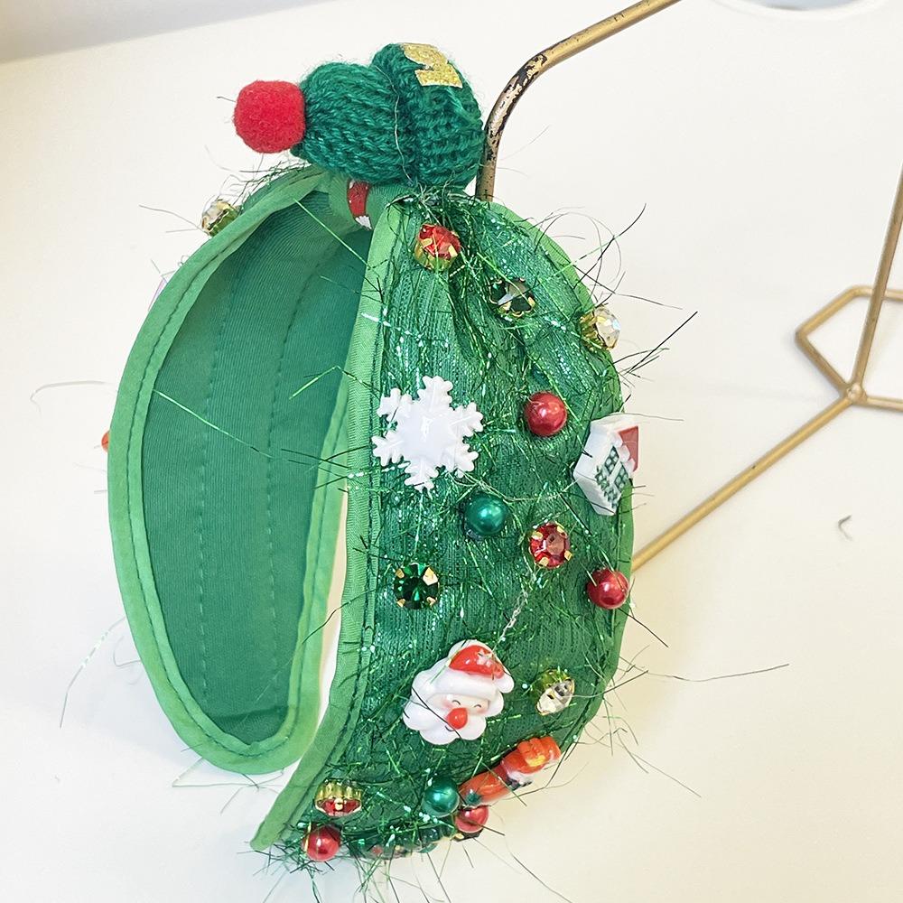 Fashion Rhinestone Knot Headband Wide Edge Pearl Beads Hair Band Christmas Hairband Holiday