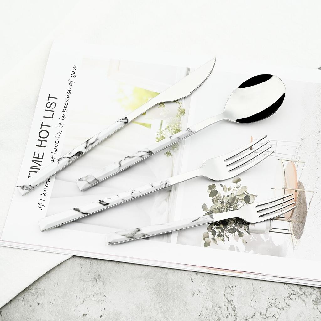 4Pcs Imitation Wooden Handle Cutlery Set Stainless Steel Dinnerware Tableware Knife Fork Spoon Silverware Party Kitchen Flatware