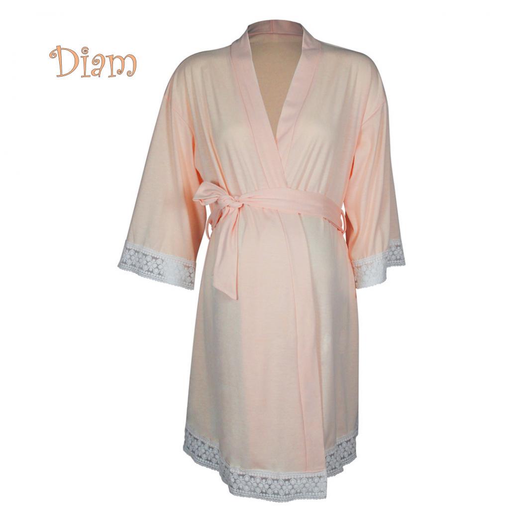 

МОДА Марго Беременные Женщины Материнство Рукав 3/4 Кружевная Отделка Бандаж Ночная Рубашка Беременность Халат S розовый