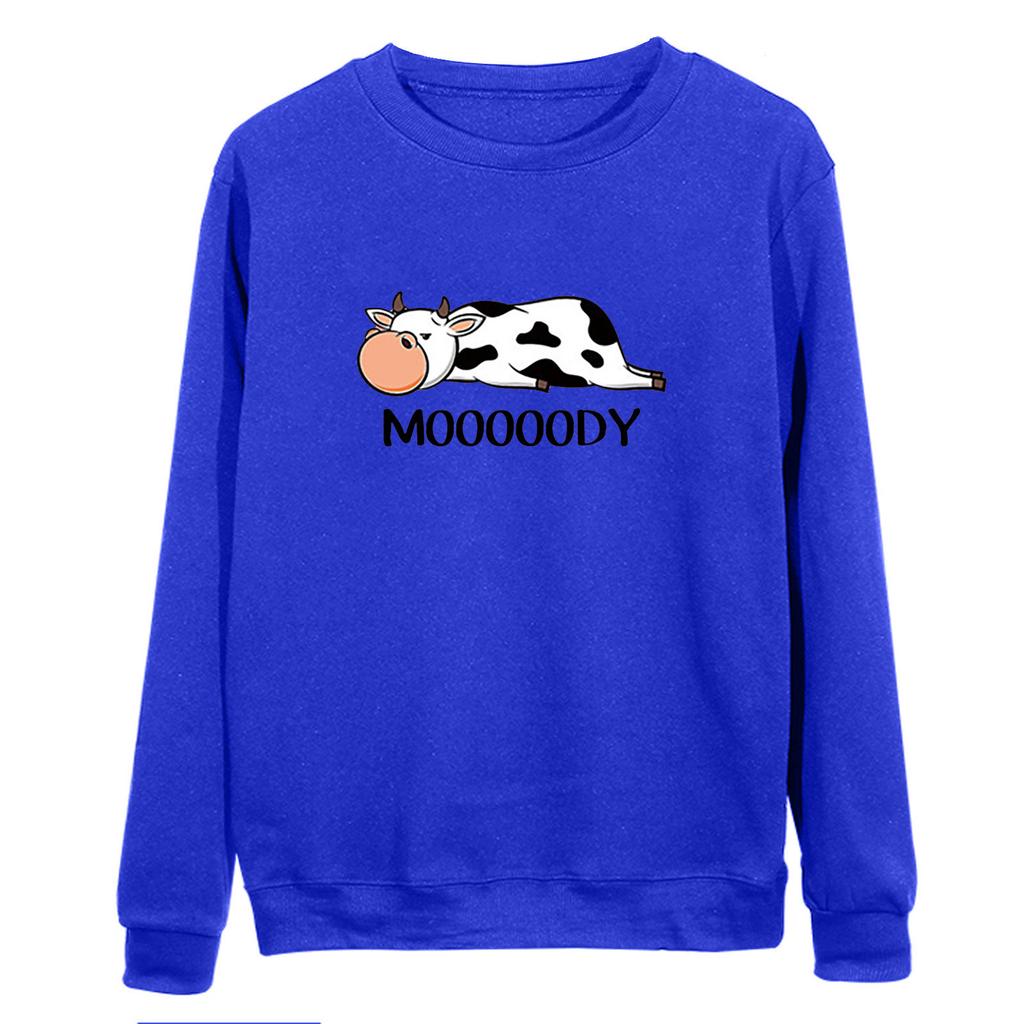 Women's Fashion Cow Printed O- Neck Long Sleeve Loosen Sweatershirt Top