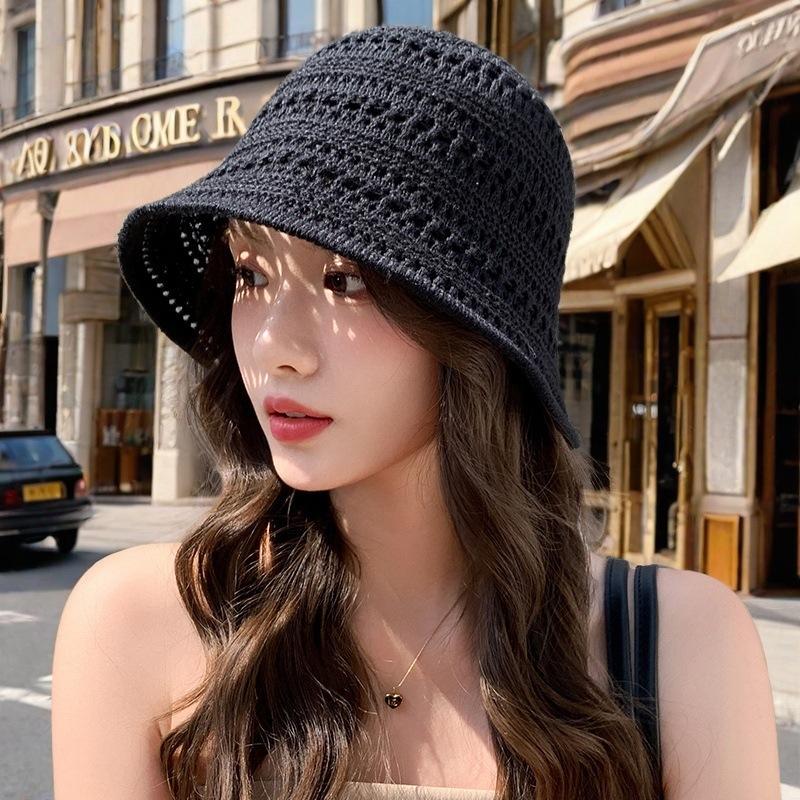 

Летняя ажурная шляпа-рыбак Женская вязаная шляпа-ведро Вязаная шляпа-бассейн Модная шляпа от солнца Универсальная шляпа от солнца