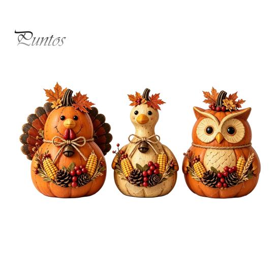 Indoor Autumn Room Decorations 3PCS Rustic Harvest Wooden Ornaments, Animal Designs Retro Vintage Distressed Wood Crafts Farmhouse Crafts, Decorative
