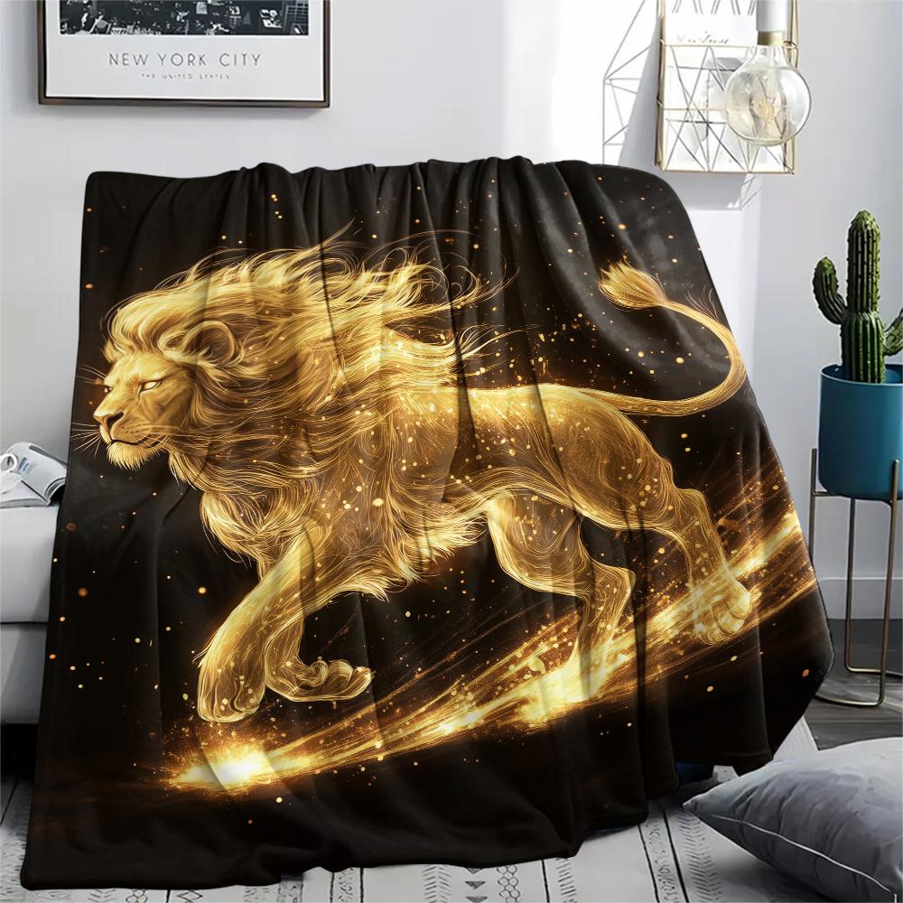 Schwarzer Löwenmuster Flanelldecke, Hohe Qualität, Bequem für alle Jahreszeiten, Heimdekoration, Wärme und Komfort, Perfekt für Geschenke.