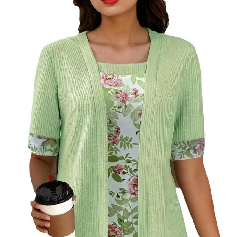 Summer 2024 European American Printed Two-piece Short-sleeved T-shirt for Women